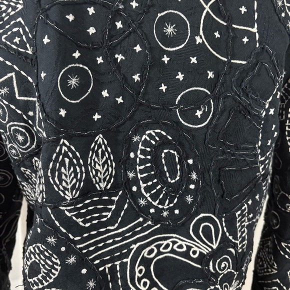 Casual Studio Embroidered Jacket Womens Sz L Black White 100% Cotton Boho Spring - Picture 12 of 13